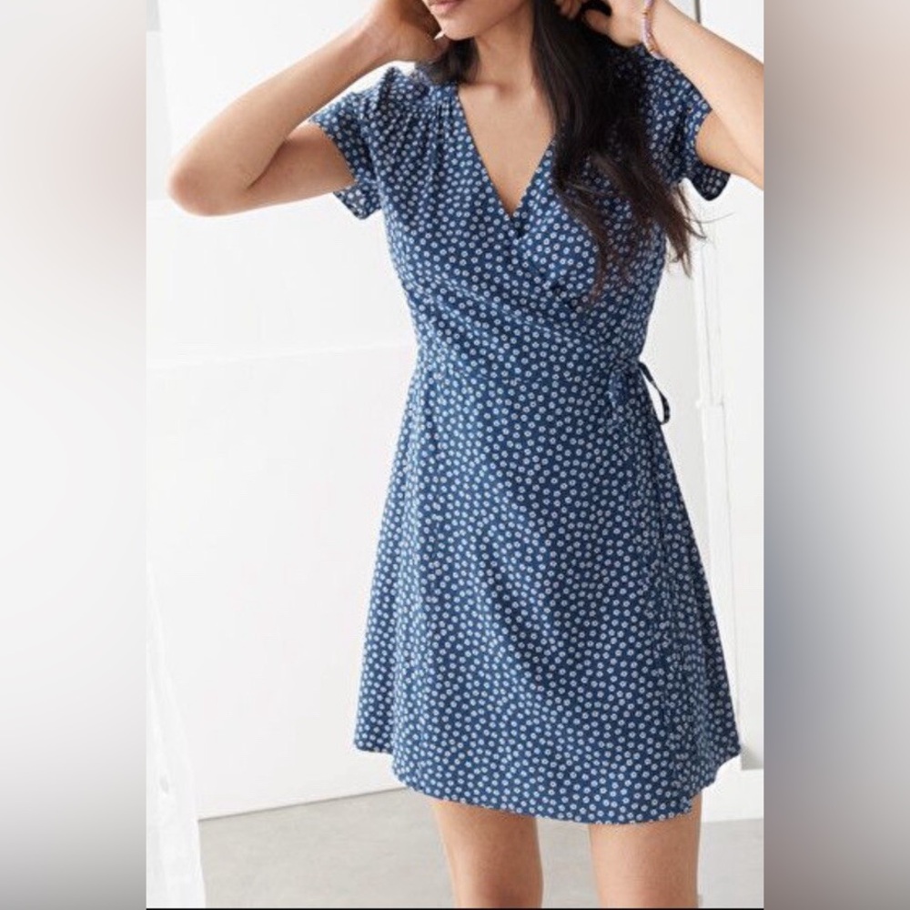 & Other Stories Navy Floral Mini Dress